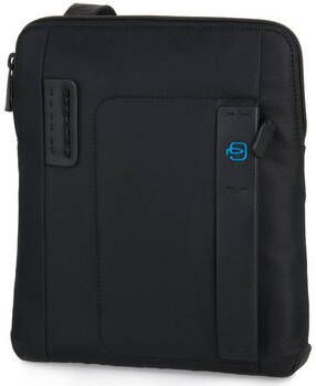 Piquadro Zwarte leren en stoffen tas Black Unisex