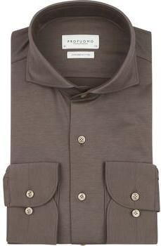 Profuomo Overhemd Lange Mouw Japanese Knitted Overhemd Bruin