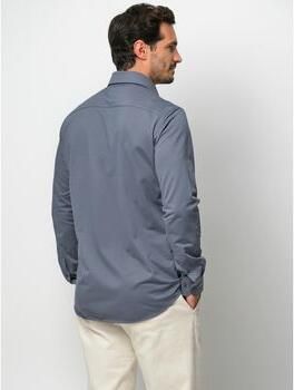 Profuomo Overhemd Lange Mouw Japanese Knitted Overhemd Denim Blue