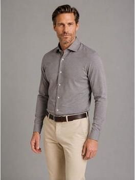 Profuomo Overhemd Lange Mouw Japanese Knitted Overhemd Melange Bruin