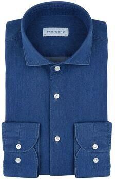 Profuomo Overhemd Lange Mouw Jeans Twill Overhemd Indigo