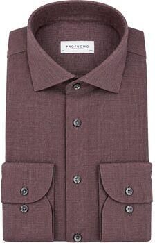 Profuomo Overhemd Lange Mouw Overhemd Brushed Twill Aubergine