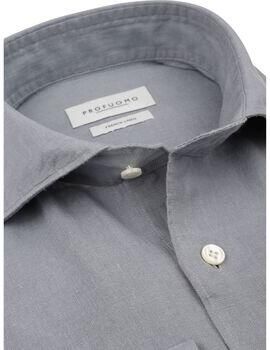 Profuomo Overhemd Lange Mouw Overhemd Linnen Blauw