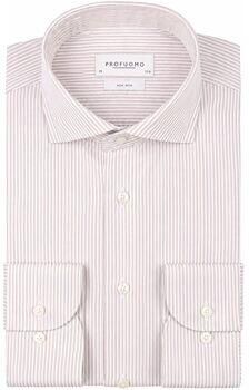Profuomo Overhemd Lange Mouw Twill Overhemd Strepen Beige