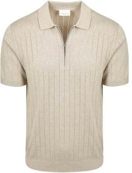 Profuomo Polo Shirt Korte Mouw Knitted Half Zip Poloshirt Dropneedle Beige
