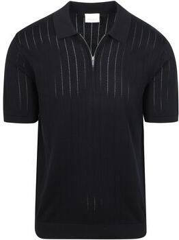 Profuomo Polo Shirt Korte Mouw Knitted Half Zip Poloshirt Dropneedle Navy