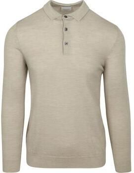 Profuomo Polo Shirt Lange Mouw Longsleeve Poloshirt Merinowol Beige