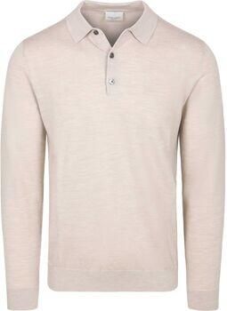 Profuomo Polo Shirt Lange Mouw Longsleeve Poloshirt Merinowol Beige