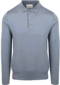 Profuomo Polo Shirt Lange Mouw Longsleeve Poloshirt Merinowol Blauw