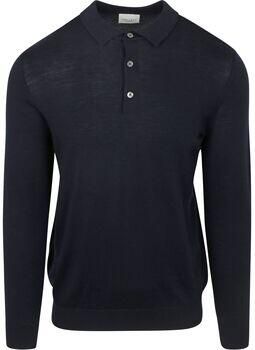 Profuomo Polo Shirt Lange Mouw Longsleeve Poloshirt Merinowol Navy