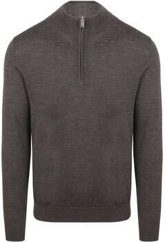 Profuomo Sweater Half Zip Pullover Merinowol Donkerbruin