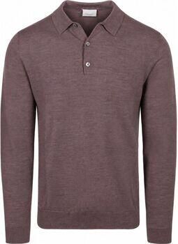 Profuomo Polo Shirt Lange Mouw Longsleeve Poloshirt Merinowol Aubergine