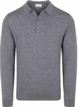 Profuomo Polo Shirt Lange Mouw Longsleeve Poloshirt Merinowol Grijs