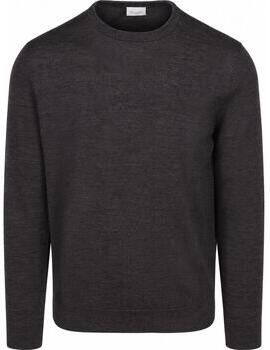 Profuomo wollen regular fit gebreide trui donkerbruin