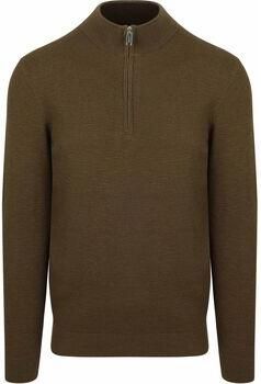 Profuomo Trui Half Zip Pullover Structure Donkergroen