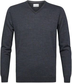 Profuomo Sweater Pullover V-Hals Merinowol Antraciet