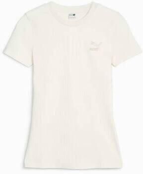 Puma Geribbelde Slim Fit T-shirt voor vrouwen White Dames