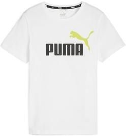 Puma T-shirt Essential+ met logo wit limegroen zwart Jongens Katoen Ronde hals 128