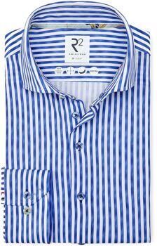 R2 Amsterdam Overhemd Lange Mouw R2 Japanese Knitted Overhemd Streep Blauw