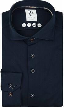 R2 Amsterdam Overhemd Lange Mouw R2 Overhemd Knitted Dobby Navy