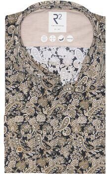 R2 Amsterdam Overhemd Lange Mouw R2 Overhemd Knitted Paisley Beige
