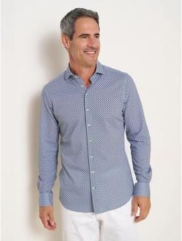 R2 Amsterdam Overhemd Lange Mouw R2 Overhemd Knitted Sorona Print Navy - Foto 2