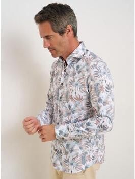 R2 Amsterdam Overhemd Lange Mouw R2 Overhemd Leaves Print Beige