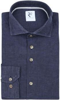 R2 Amsterdam Overhemd Lange Mouw R2 Overhemd Linnen Blend Navy