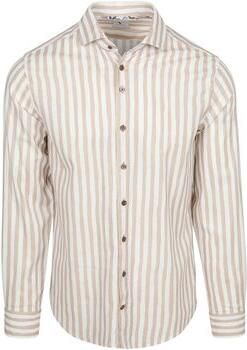 R2 Amsterdam Overhemd Lange Mouw R2 Overhemd Linnen Blend Strepen Beige