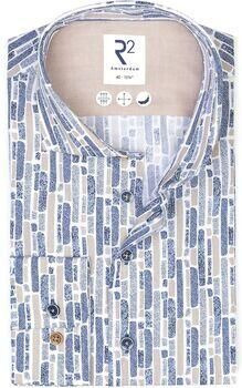 R2 Amsterdam Overhemd Lange Mouw R2 Overhemd Poplin Print Blauw