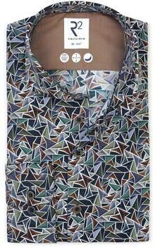 R2 Amsterdam Overhemd Lange Mouw R2 Overhemd Poplin Triangle Print Groen