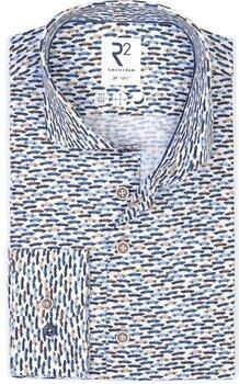 R2 Amsterdam Overhemd Lange Mouw R2 Overhemd Print Auto Blauw