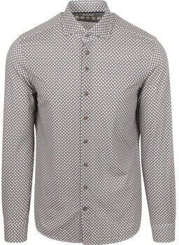 R2 Amsterdam Overhemd Lange Mouw R2 Overhemd Retro Print Bruin Blauw