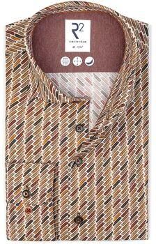 R2 Amsterdam Overhemd Lange Mouw R2 Overhemd Sofa Print Brique