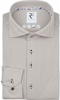 R2 Amsterdam Overhemd Lange Mouw R2 Overhemd Technical Knitted Dobby Beige