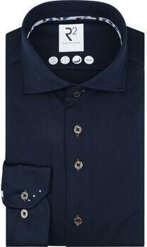 R2 Amsterdam Overhemd Lange Mouw R2 Overhemd Technical Knitted Dobby Navy