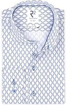 R2 Amsterdam Overhemd Lange Mouw R2 Poplin Overhemd Print Blauw
