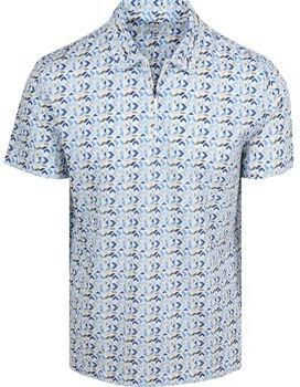 R2 Amsterdam Polo Shirt Korte Mouw Half Zip Polo Blauw Print