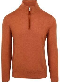 R2 Amsterdam Sweater R2 Half Zip Trui Merino Wol Brique