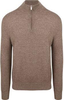 R2 Amsterdam Trui R2 Pullover Halfzip Weave Structure Taupe