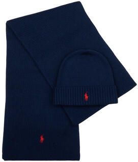 Polo Ralph Lauren Wollen sjaal en muts in een set met logostitching