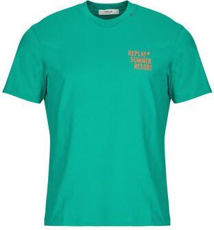 REPLAY regular T-shirt met backprint turquoise