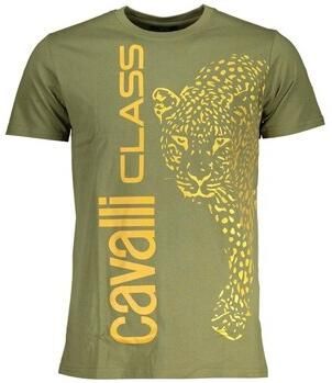 Cavalli Class Groen T-shirt met korte mouwen en logo Green Heren