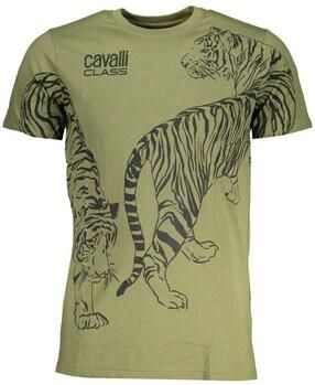 Cavalli Class Groene T-shirt met korte mouwen en logo Green Heren