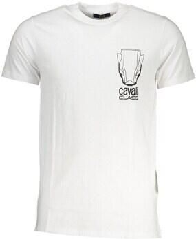 Cavalli Class Wit Katoenen Logo Print T-shirt White Heren