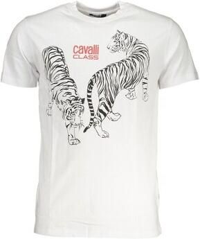 Cavalli Class Print Logo Korte Mouw Katoenen T-Shirt White Heren
