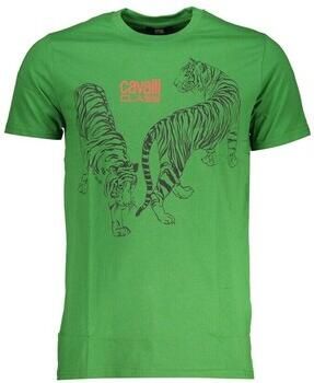 Cavalli Class Groene T-shirt met korte mouwen en logo print Green Heren