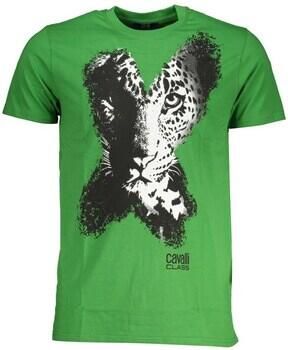 Cavalli Class Groen Katoen Bedrukt Logo T-Shirt Green Heren
