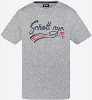 Schott NYC Katoenen handtekening T-shirt Tyron Gray Heren