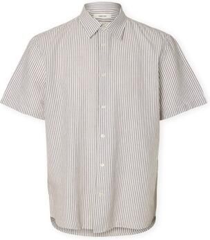 Selected Overhemd Korte Mouw Noos Regclay Linen Shirt Bright White Chocolate